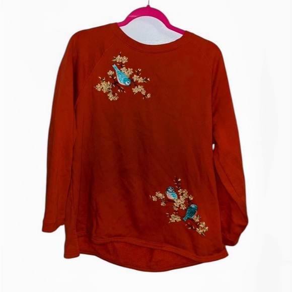 Vintage retro embroidered birds sweatshirt burnt orange blue links XL - Picture 1 of 6